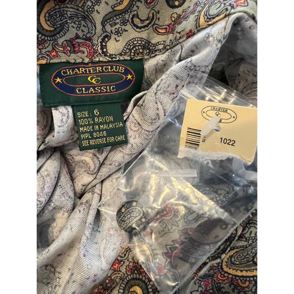Vintage 80s Charter Club Rayon Skirt Classic Green Paisley Print - Picture 6 of 6